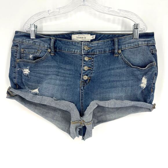 Torrid Button Fly Jean Cut Off Short Shorts Blue Size 16 - Picture 1 of 8